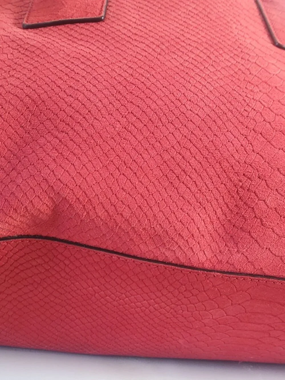 19. Kate Spade New York Red Embossed Suede Large Top Handle Bag